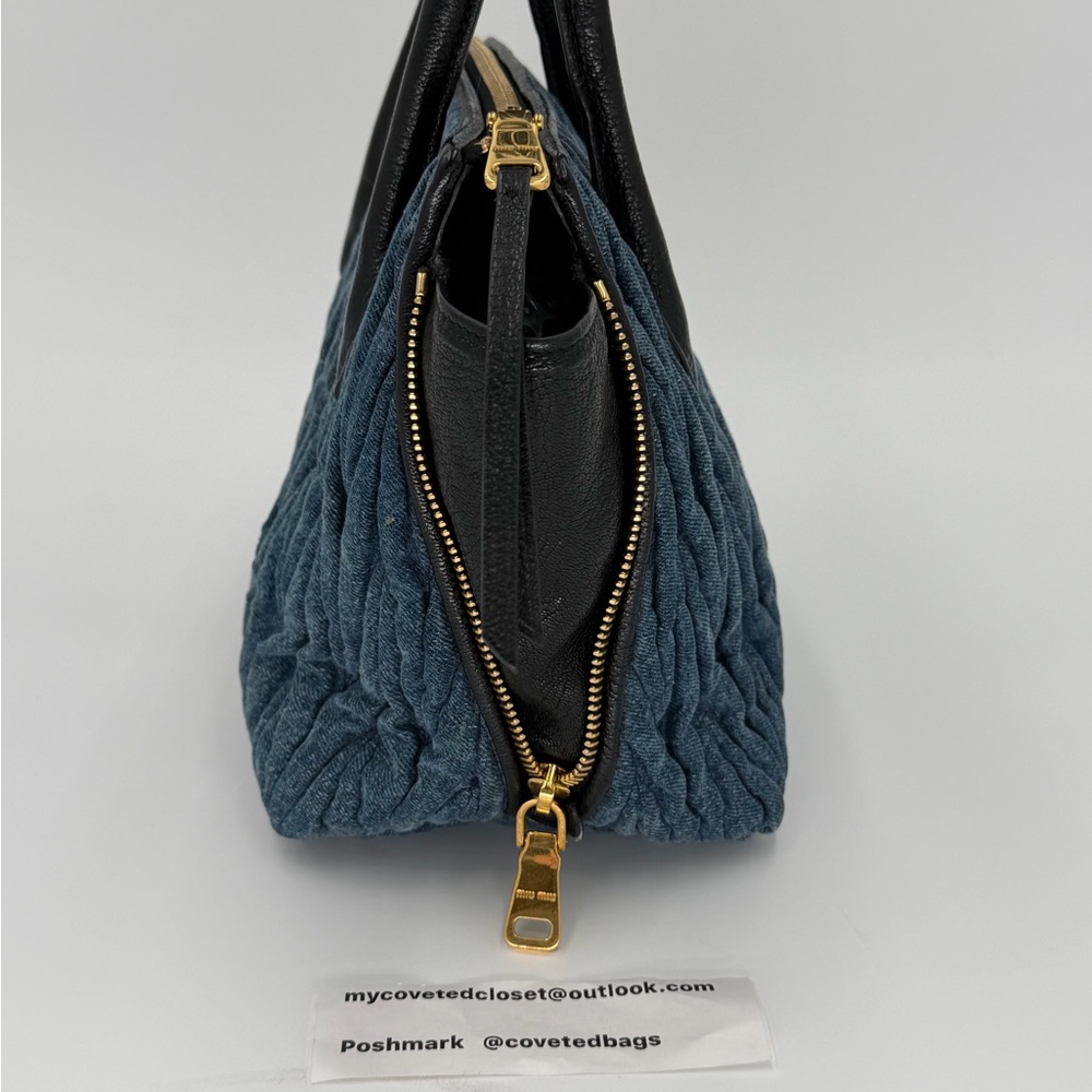 Miu Miu Denim Satchel w/ Black Leather Trim and Gold Hardware w/COA - Picture 5 of 16